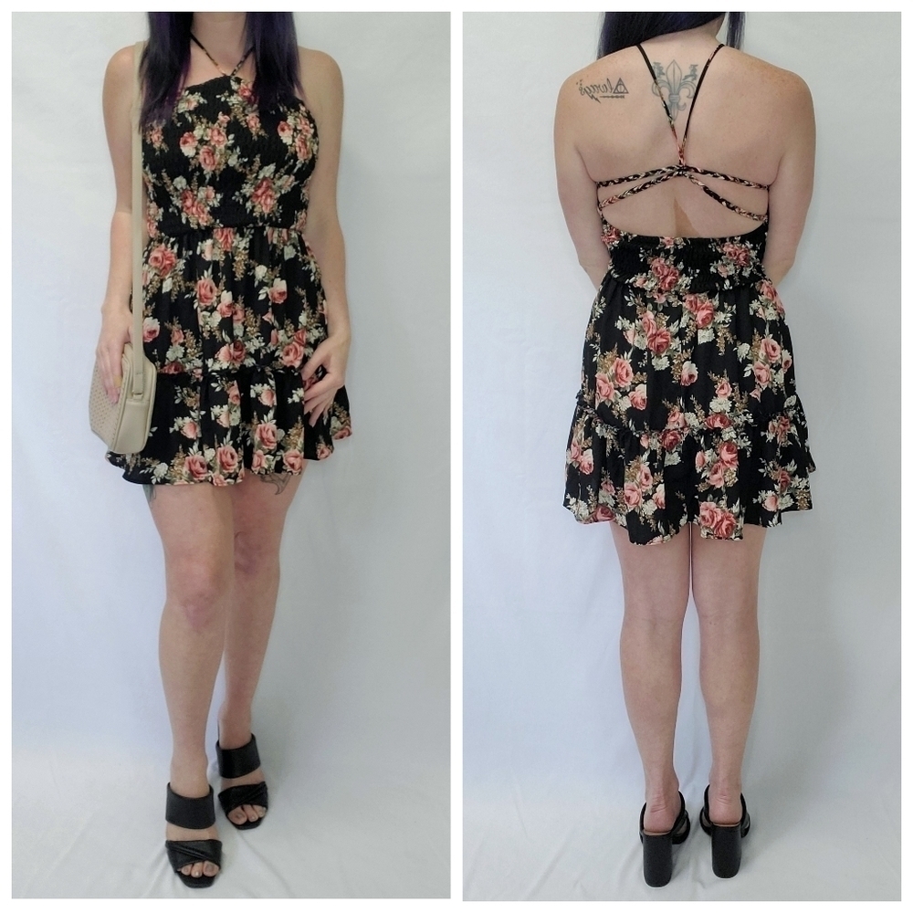B Darlin floral dress w/ smocked bodice & ruffle hem